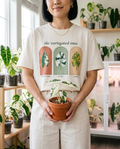 Woman wearing The Variegated Ones alocasia tee in Ivory