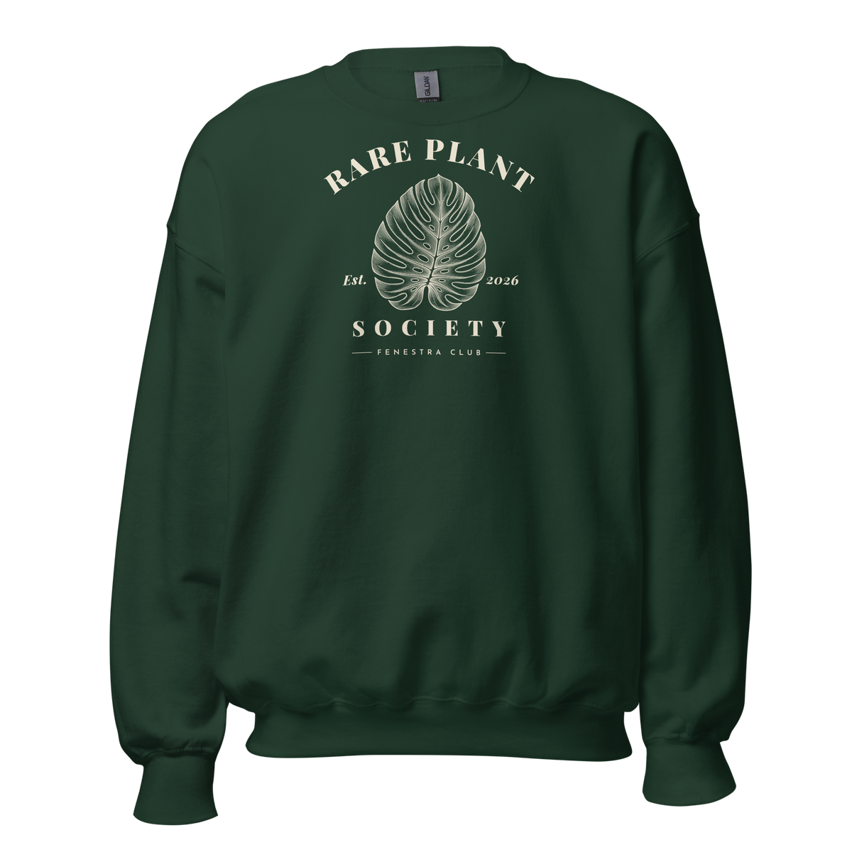 Rare Plant Society crewneck sweatshirt in Forest Green — front view