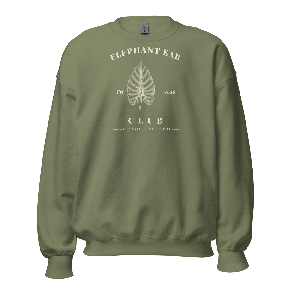 Elephant Ear Club crewneck sweatshirt in Military Green — front view
