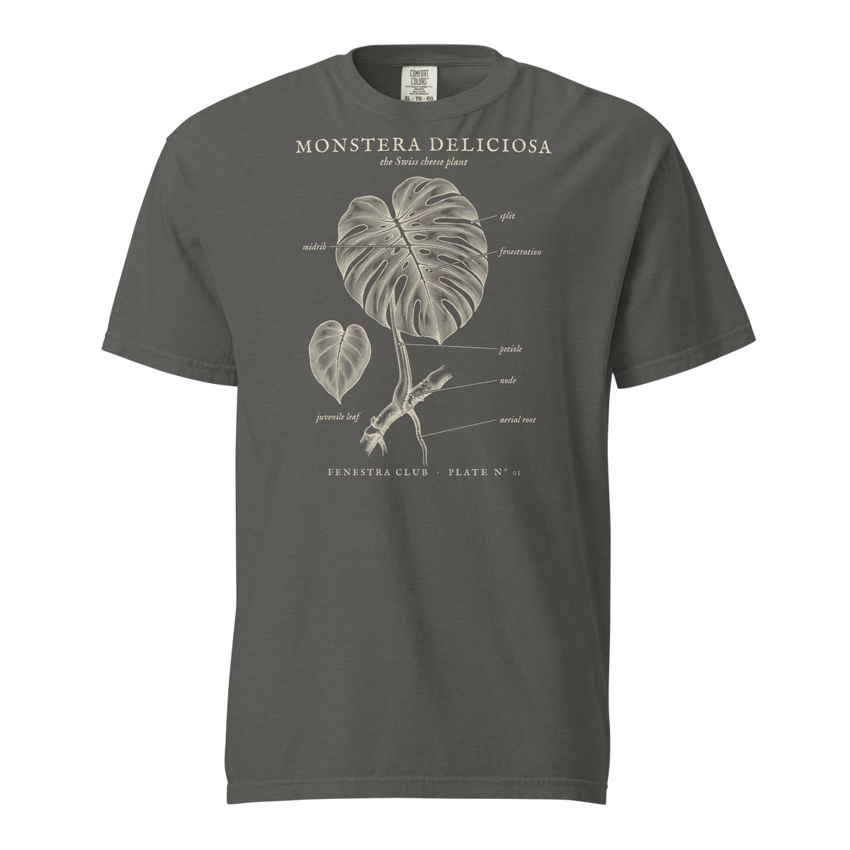Monstera Deliciosa, Plate Nº 01 tee in Pepper — front view